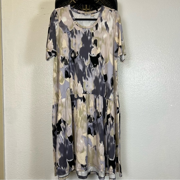 LOGO by Lori Goldstein Elbow Sleeve Dress Neutral Combo Size LP - Picture 2 of 11